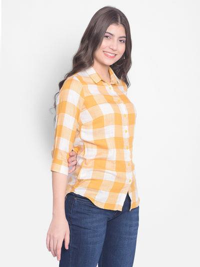 Mustard Checked Shirt-Women Shirts-Crimsoune Club