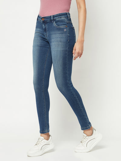 Blue Skinny Ankle Length Jeans-Women Jeans-Crimsoune Club