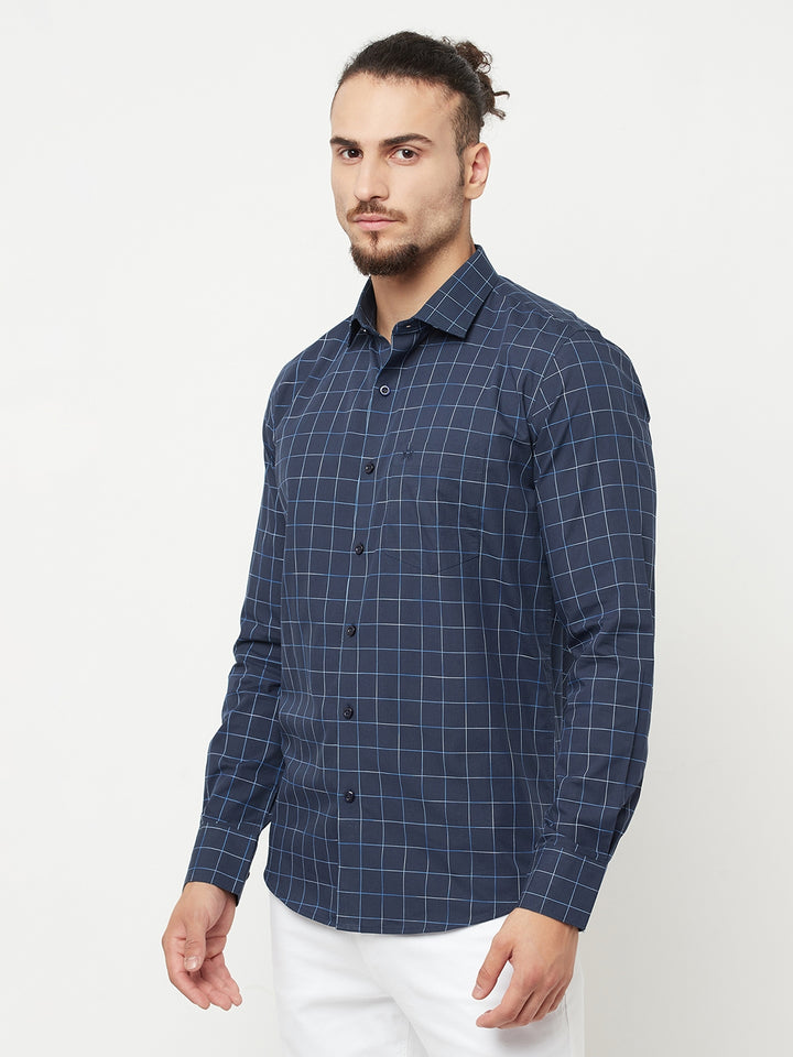Navy Blue Checked Casual Shirt-Men Shirts-Crimsoune Club