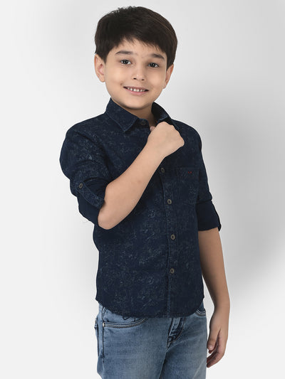 Boy Navy Blue Shirt in Abstract Print-Boys Shirts-Crimsoune Club