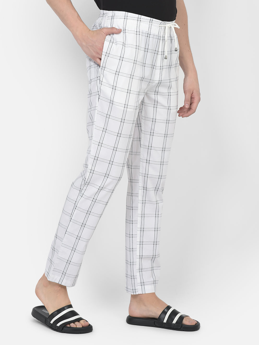 White Windowpane Checked Lounge Pants-Men Lounge Pants-Crimsoune Club