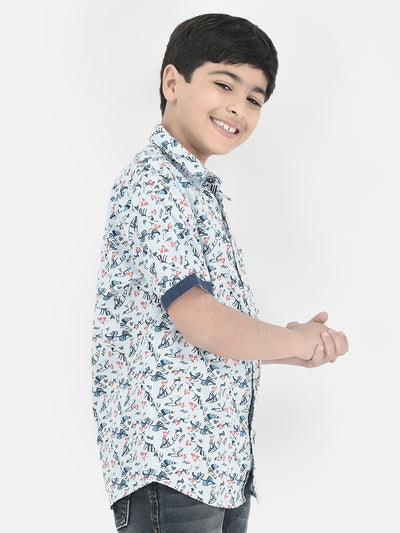 Blue Floral Printed Shirt-Boys Shirts-Crimsoune Club