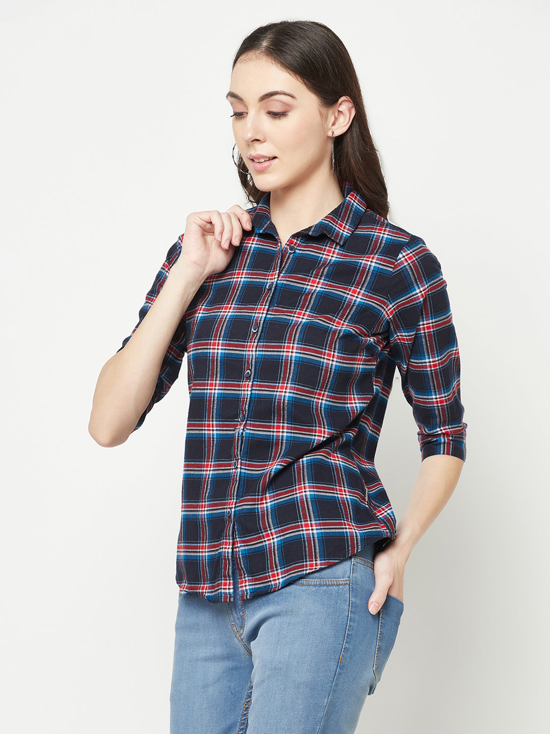 Red Checked Shirt-Women Shirts-Crimsoune Club