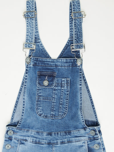 Blue Solid Denim Dungarees-Girls Dungarees-Crimsoune Club