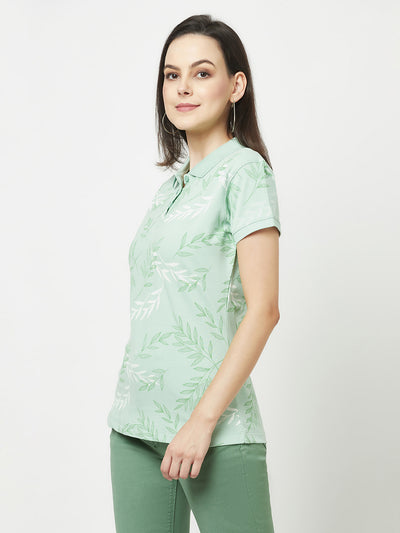 Mint Green Polo T-Shirt-Women T-Shirts-Crimsoune Club