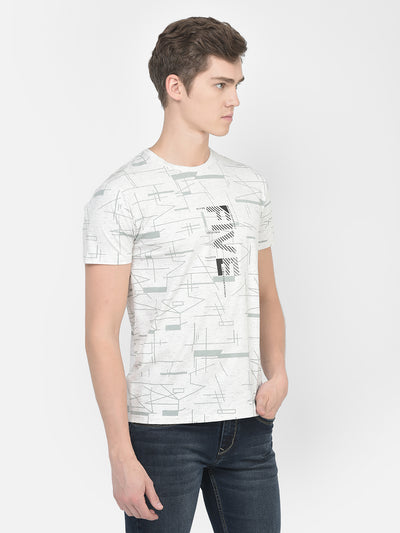 White Melange Graphic T-Shirt-Men T-Shirts-Crimsoune Club