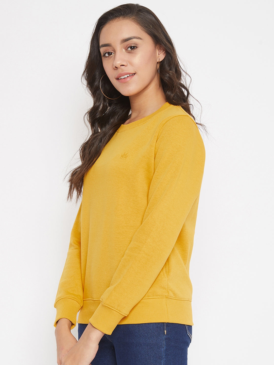 Solid Yellow Sweat Shirt-Women Sweatshirts-Crimsoune Club