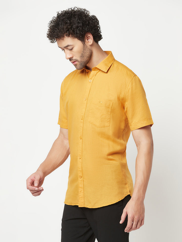 Mustard Linen Shirt-Men Shirts-Crimsoune Club