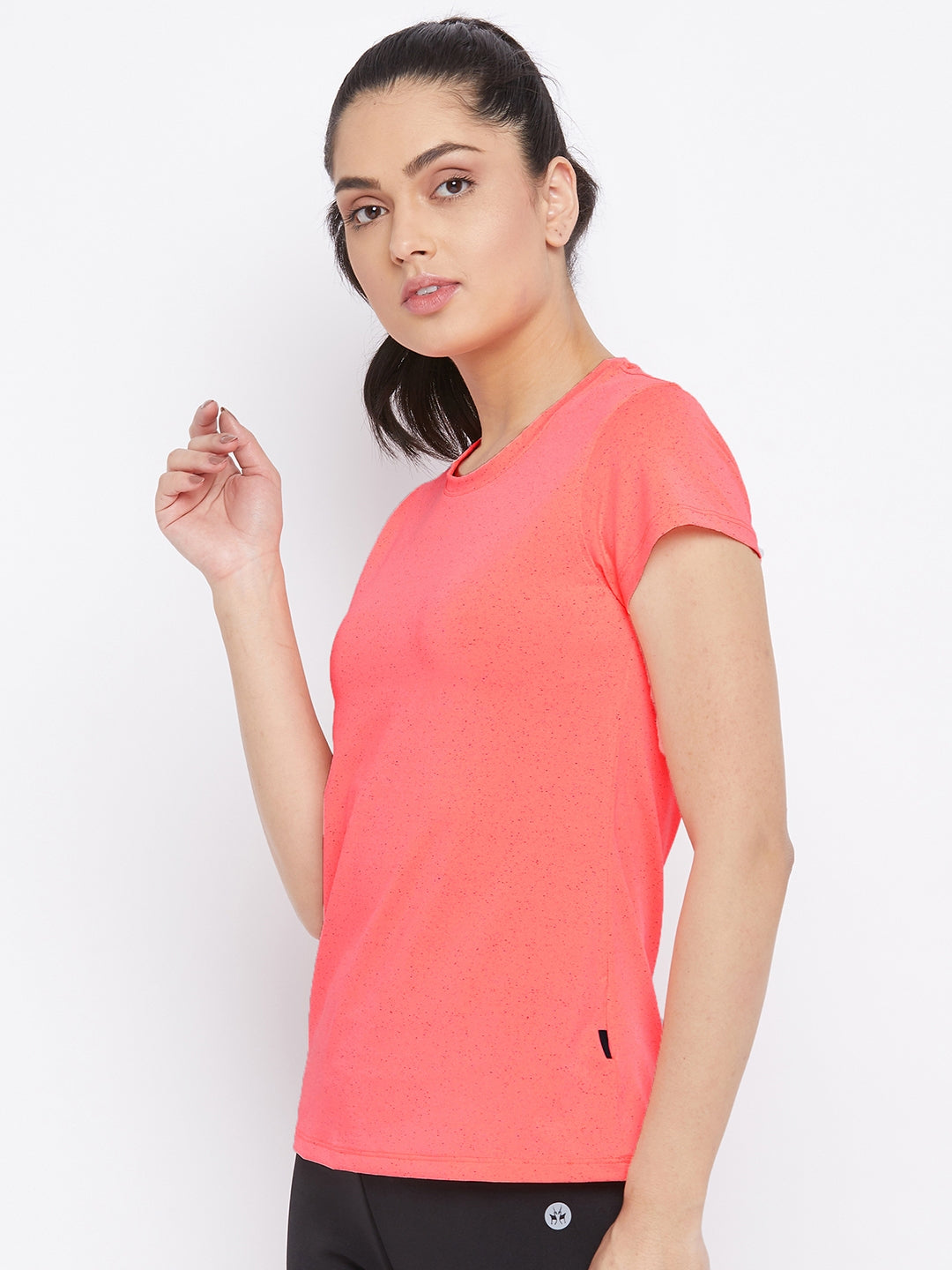 Pink Printed Round Neck Tshirt-Women T-Shirts-Crimsoune Club