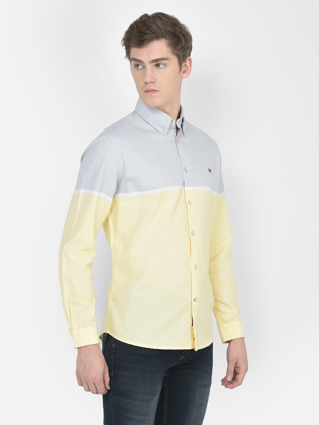 Yellow Colour-Blocked Shirt-Men Shirts-Crimsoune Club