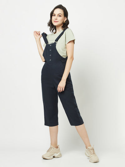 Blue Cotton Dungaress-Women Dungarees-Crimsoune Club