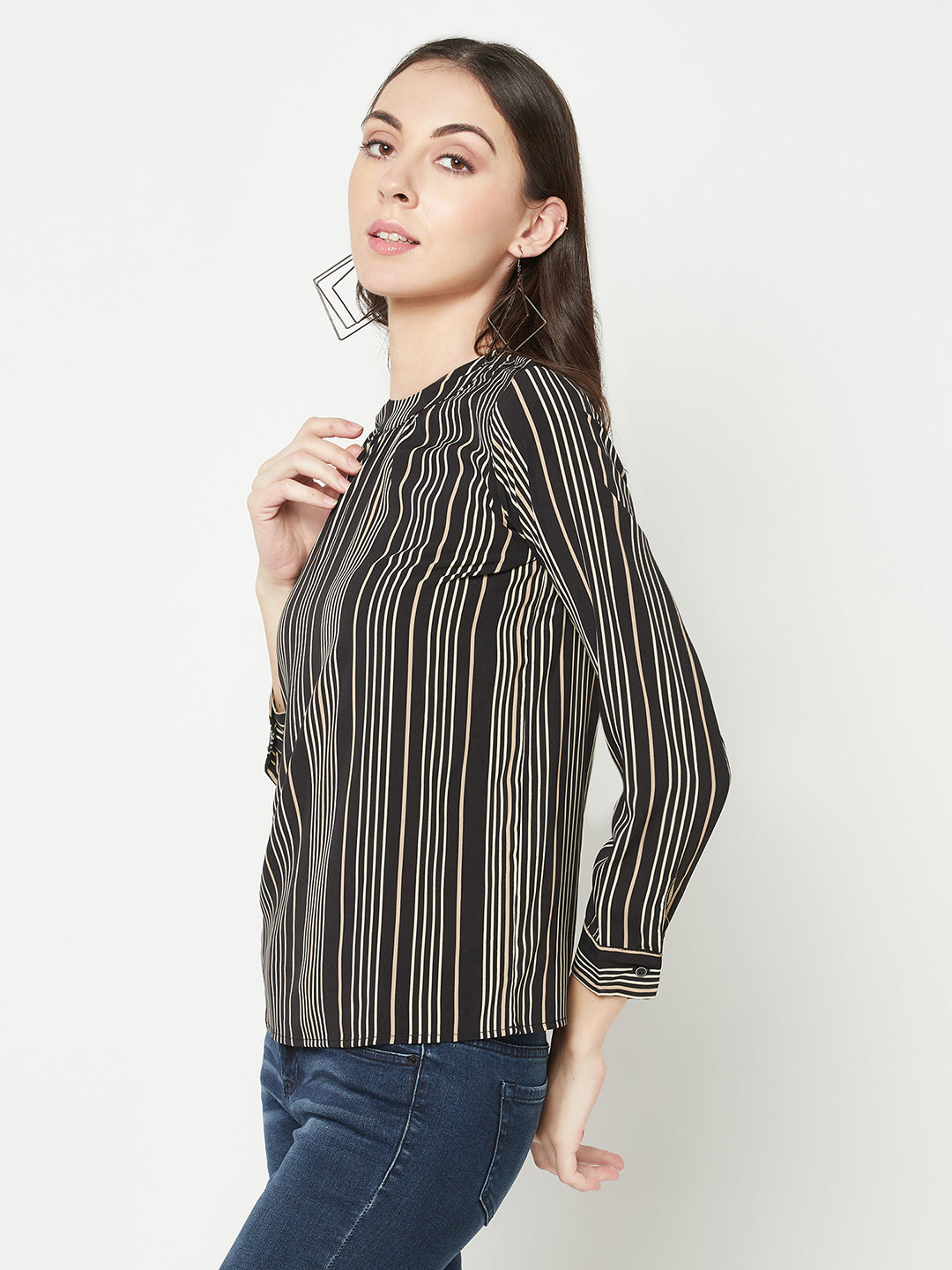 Black Striped Top-Women Tops-Crimsoune Club