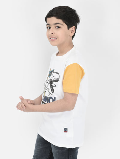 White Printed Round Neck T-shirt-Boys T-Shirts-Crimsoune Club