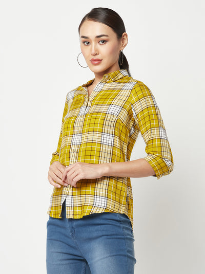Mustard Checked Shirt-Women Shirts-Crimsoune Club