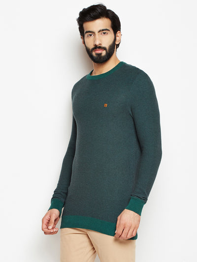 Green Solid Round Neck Sweater-Mens Sweaters-Crimsoune Club