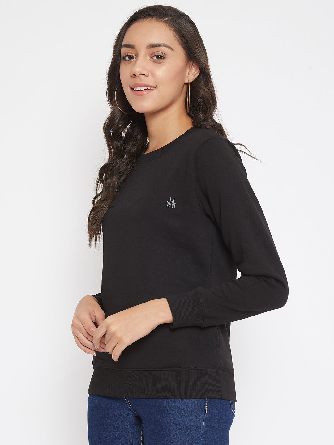 Solid Black Sweat Shirt-Women Sweatshirts-Crimsoune Club