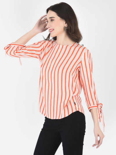 Orange Striped Tops-Women Tops-Crimsoune Club