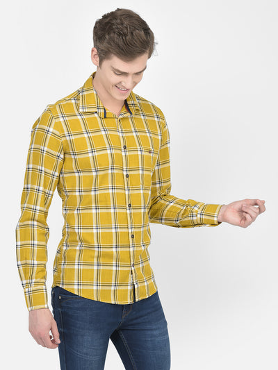 Mustard Checkered Shirt-Men Shirts-Crimsoune Club