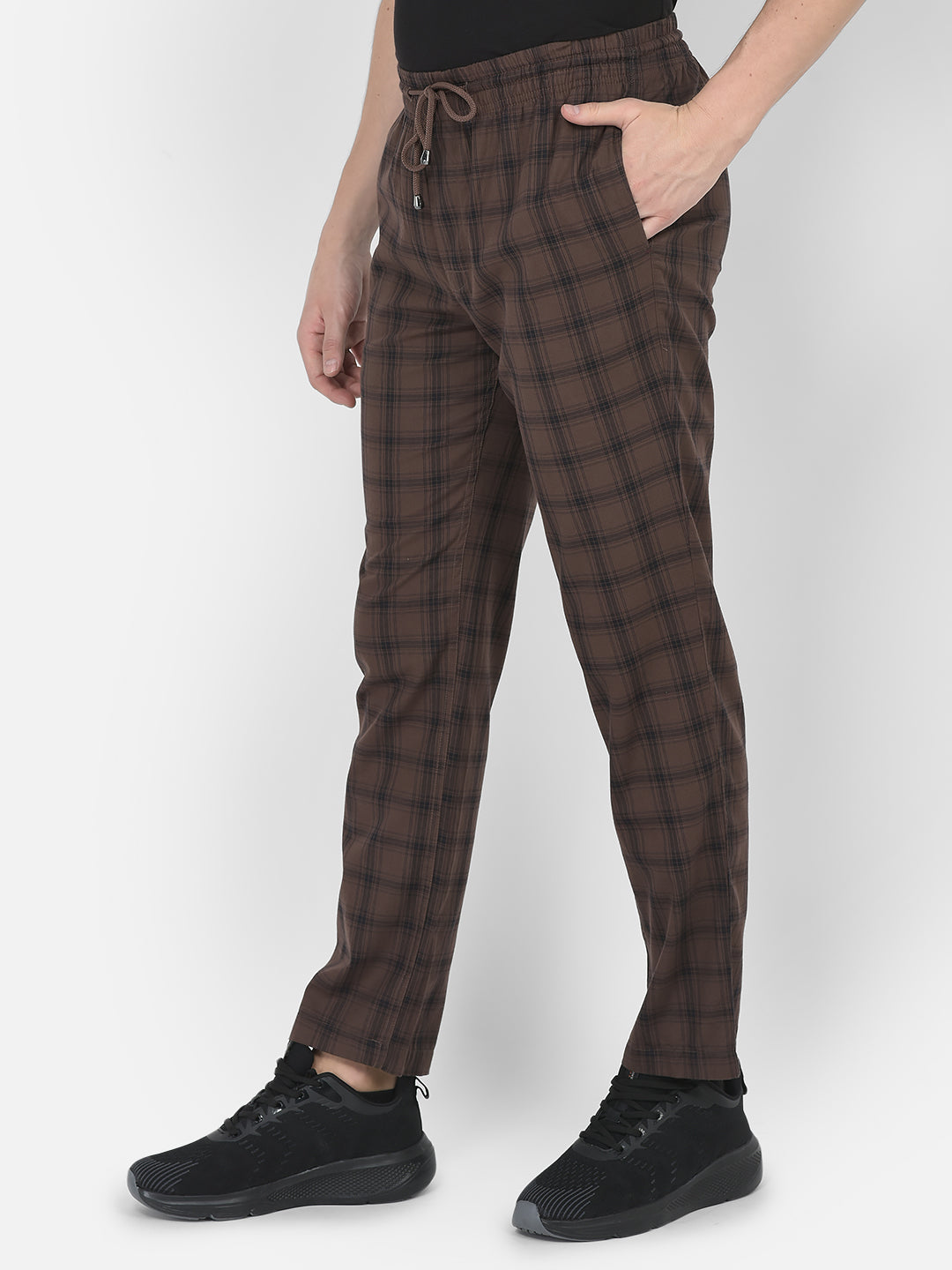 Brown Tartan Checked Lounge Pants-Men Lounge Pants-Crimsoune Club