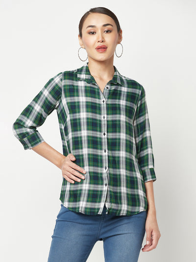 Green Checked Shirt-Women Shirts-Crimsoune Club