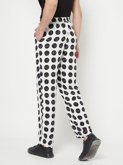 White Polka Dot Printed Trouser-Men Trousers-Crimsoune Club