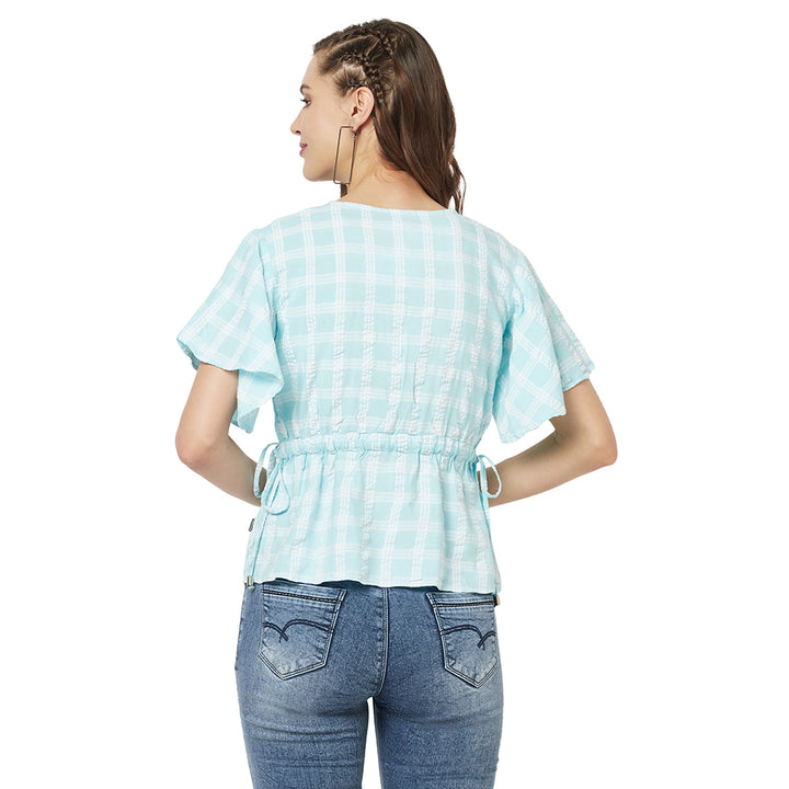 Blue Checked Empire Top-Women Tops-Crimsoune Club
