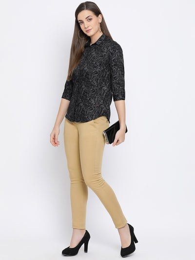 Black Printed Shirt-Women Shirts-Crimsoune Club