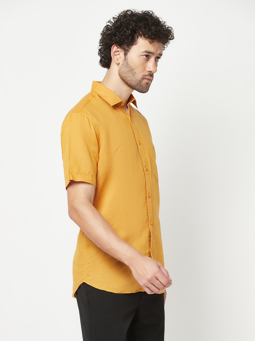 Mustard Linen Shirt-Men Shirts-Crimsoune Club