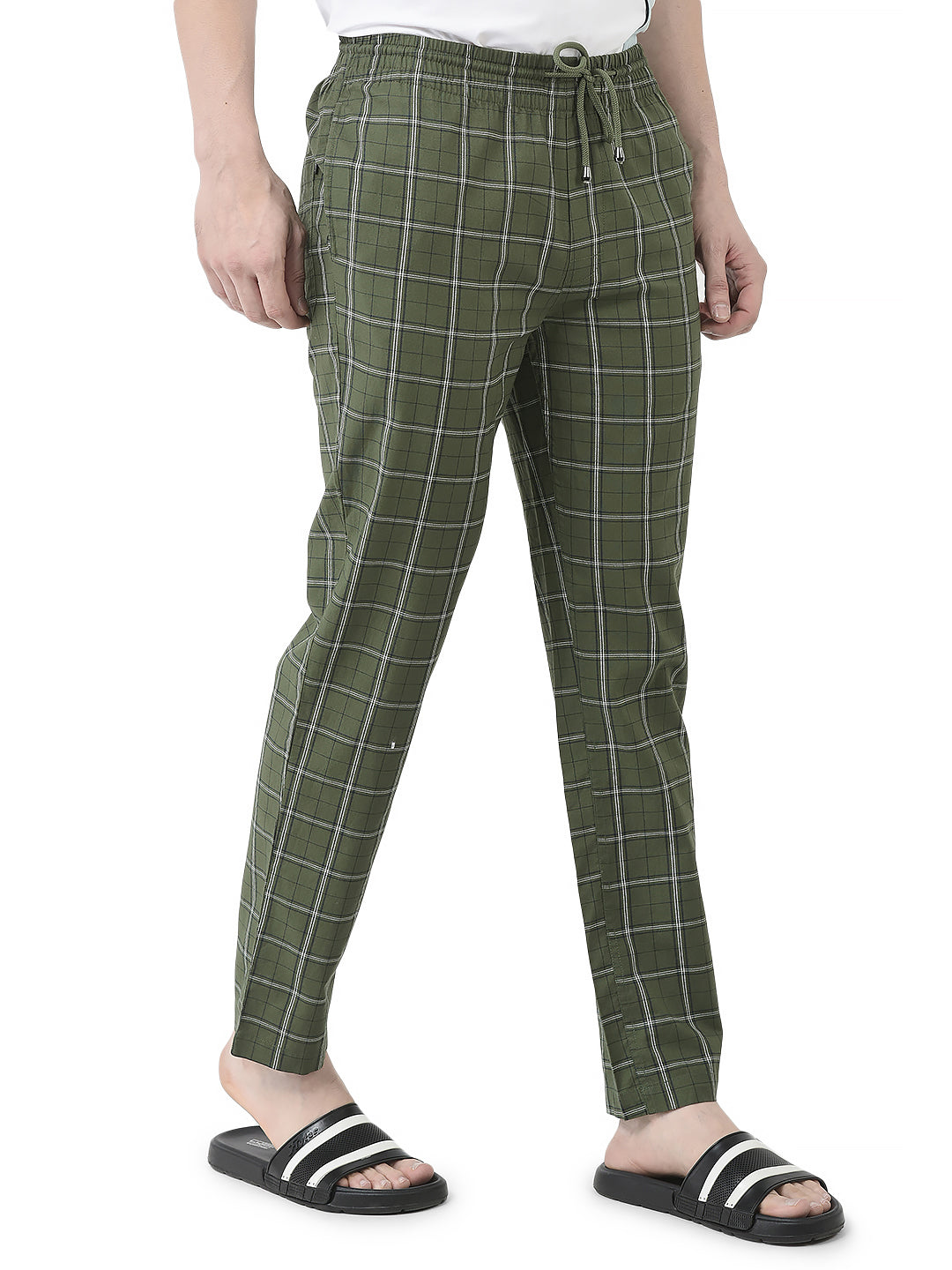 Olive Green Checked Lounge Pants-Men Lounge Pants-Crimsoune Club