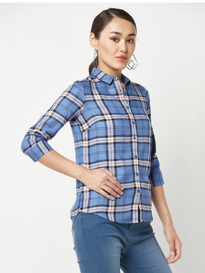 Blue Checked Shirt-Women Shirts-Crimsoune Club