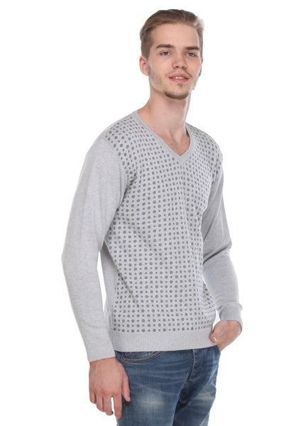 Grey Printed V-Neck Sweater-Mens Sweaters-Crimsoune Club