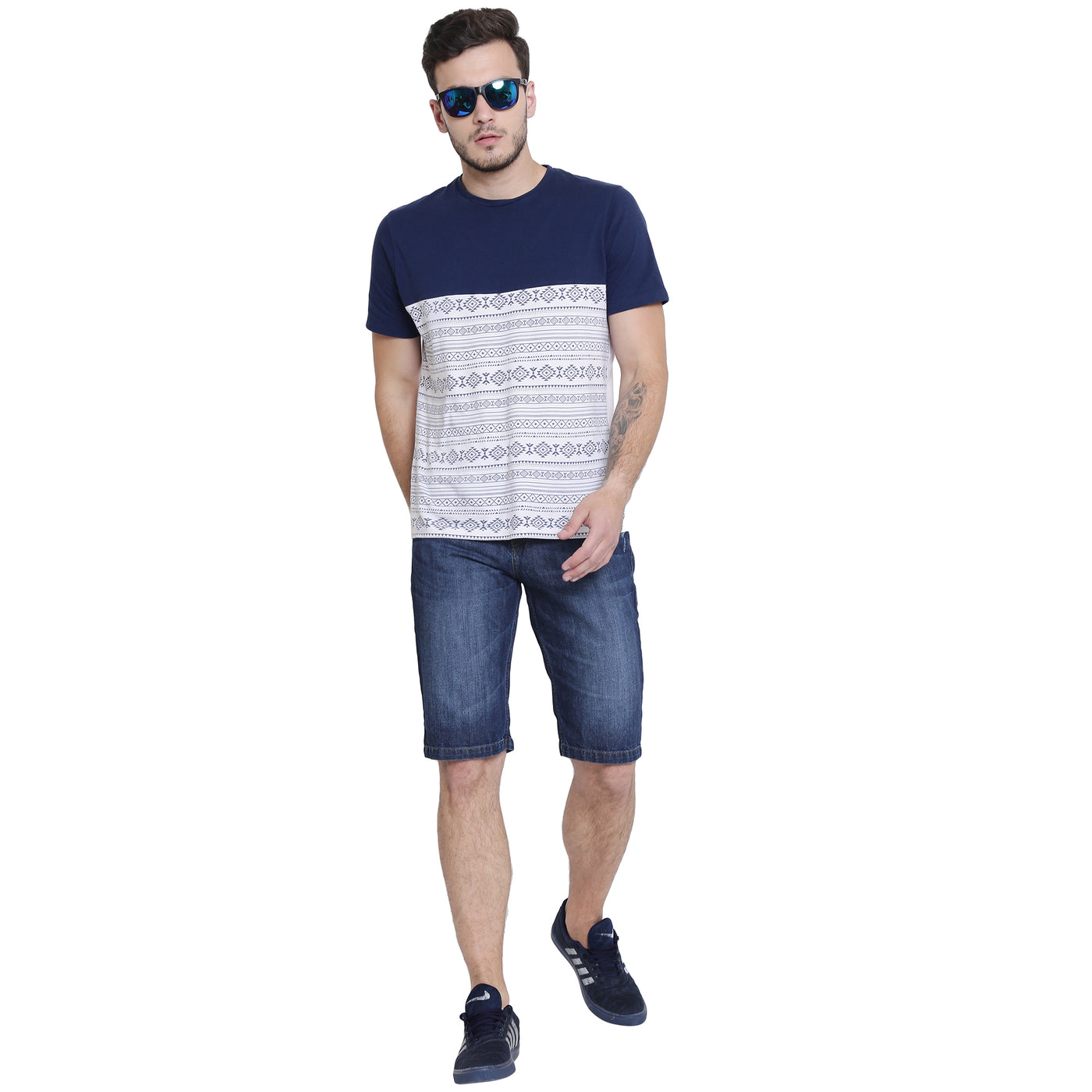 Blue Solid Light Fade Distressed Denim Shorts-Men Shorts-Crimsoune Club