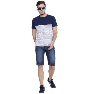 Blue Solid Light Fade Distressed Denim Shorts-Men Shorts-Crimsoune Club