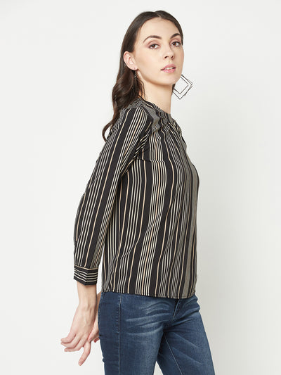 Black Striped Top-Women Tops-Crimsoune Club