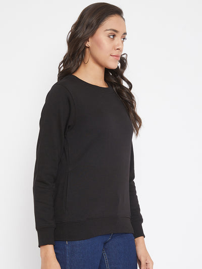 Solid Black Sweat Shirt-Women Sweatshirts-Crimsoune Club
