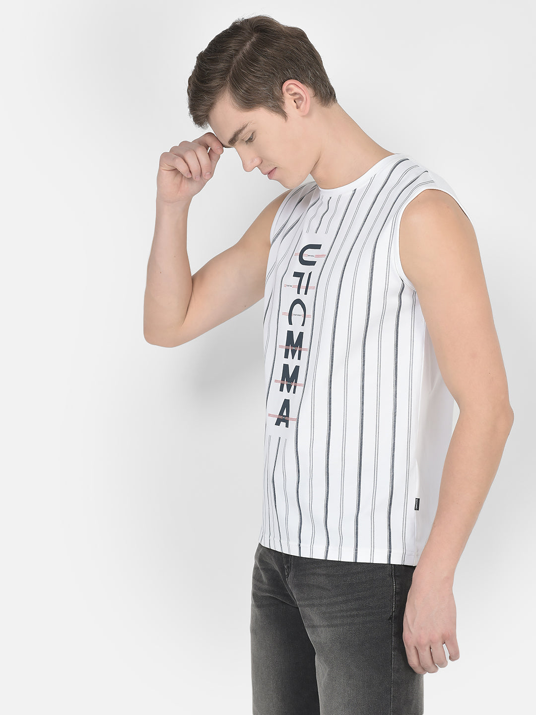 White Striped Tank T-Shirt-Men T-Shirts-Crimsoune Club