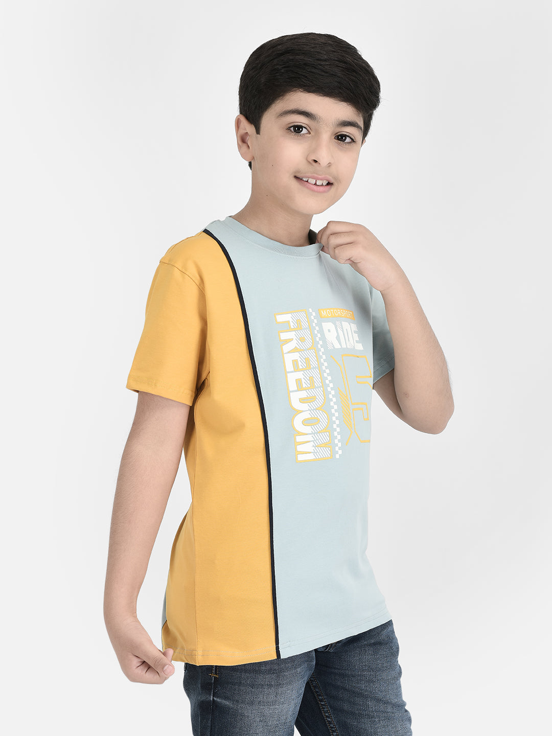 Blue Printed Round Neck T-shirt-Boys T-Shirts-Crimsoune Club