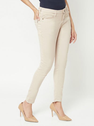 Beige Skinny Jeans-Women Jeans-Crimsoune Club