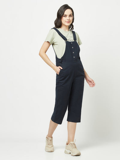 Blue Cotton Dungaress-Women Dungarees-Crimsoune Club