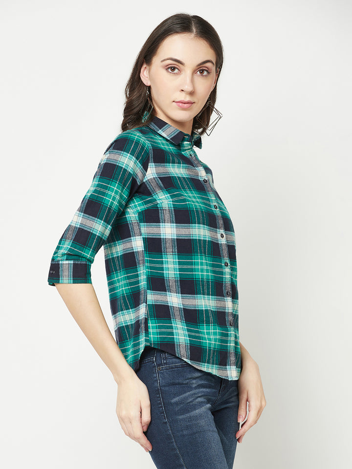 Green Checked Shirt-Women Shirts-Crimsoune Club