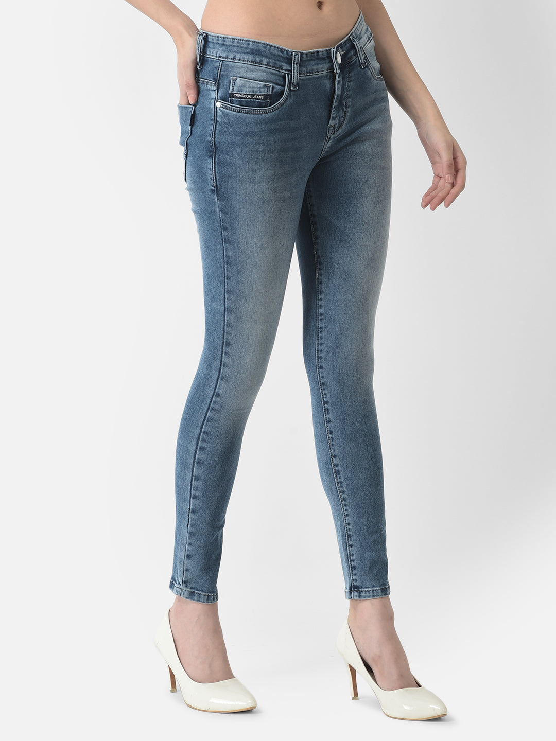 Skinny Fitting Blue Jeans-Women Jeans-Crimsoune Club