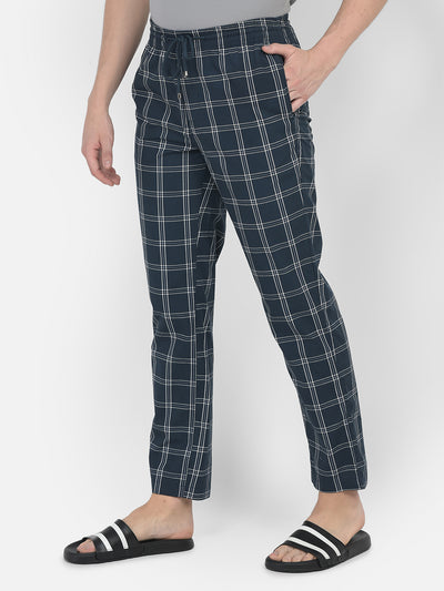 Navy Blue Windowpane Checked Lounge Pants-Men Lounge Pants-Crimsoune Club