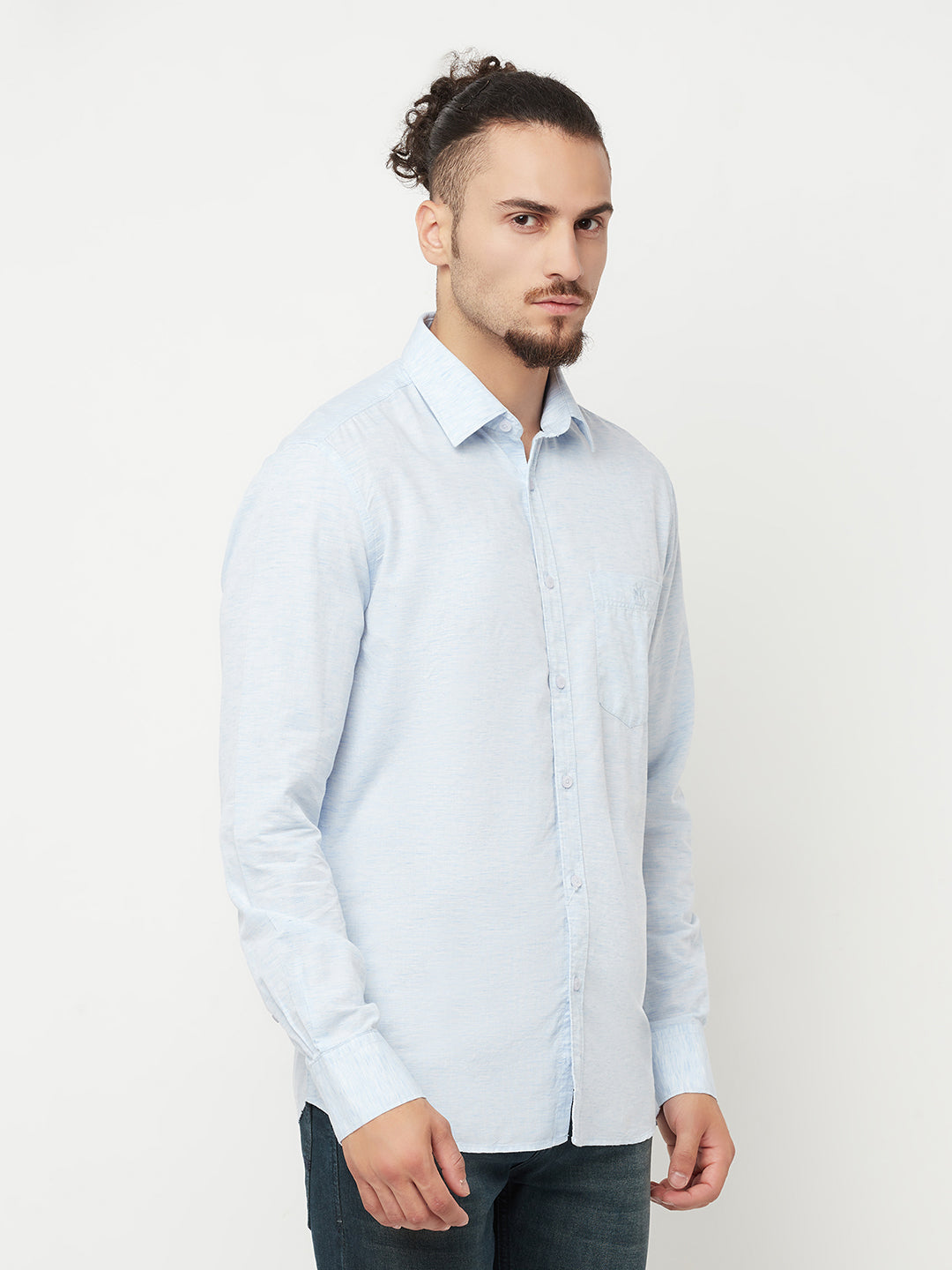 Blue Solid Casual Shirt-Men Shirts-Crimsoune Club