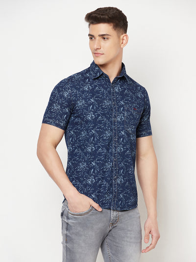 Navy Blue Floral Shirt-Men Shirts-Crimsoune Club