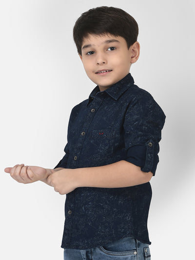 Boy Navy Blue Shirt in Abstract Print-Boys Shirts-Crimsoune Club