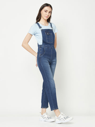 Blue Denim Dungarees-Women Dungarees-Crimsoune Club