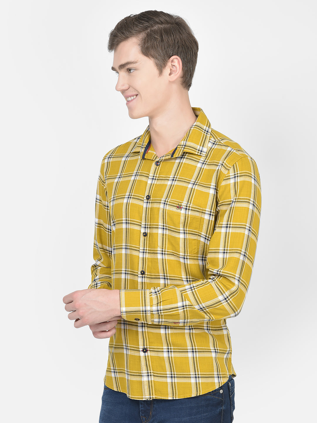 Mustard Checkered Shirt-Men Shirts-Crimsoune Club