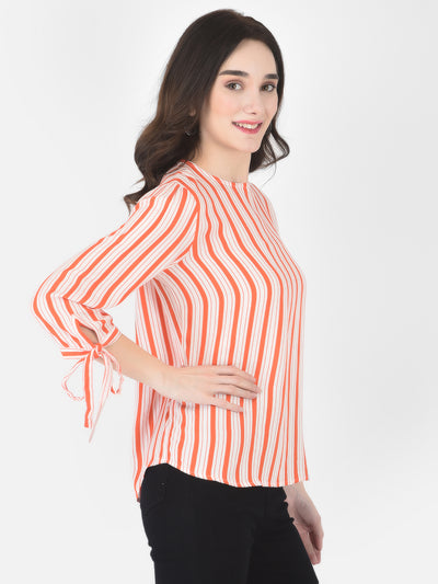 Orange Striped Tops-Women Tops-Crimsoune Club