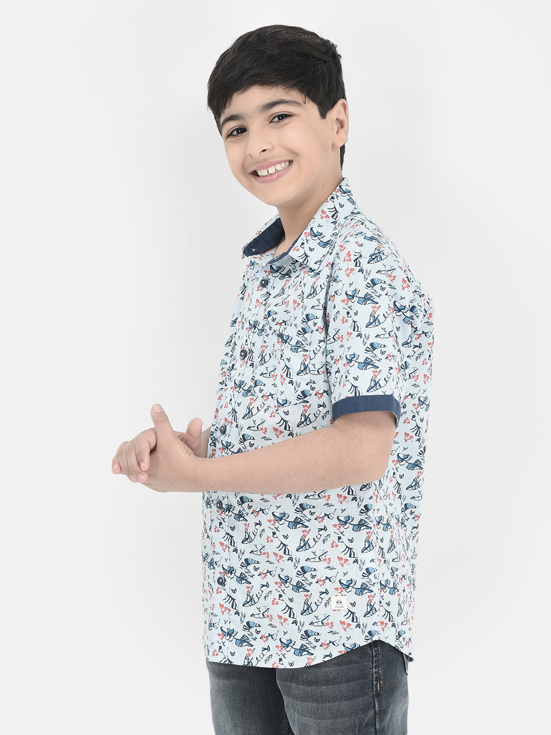 Blue Floral Printed Shirt-Boys Shirts-Crimsoune Club