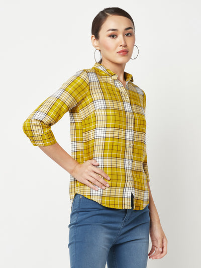 Mustard Checked Shirt-Women Shirts-Crimsoune Club
